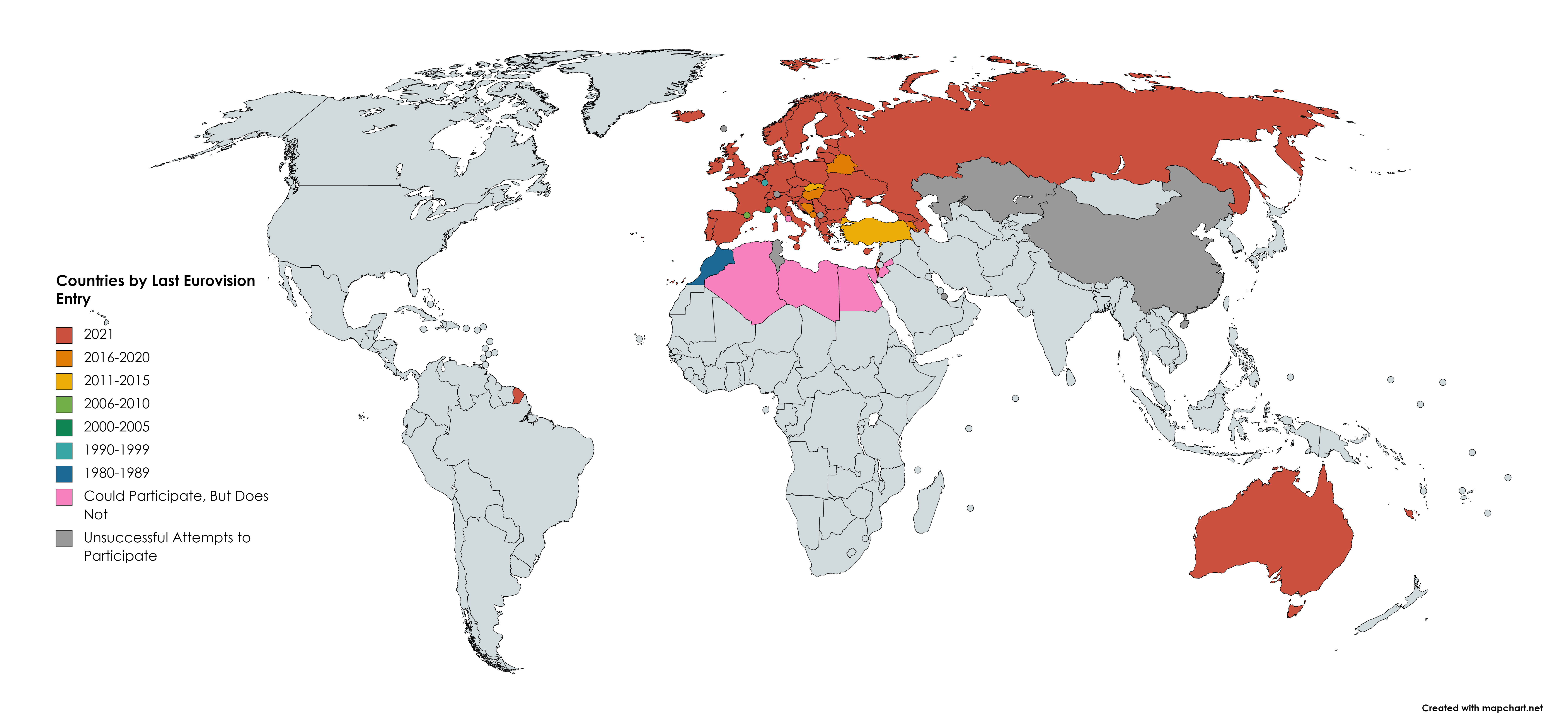 map of Eurovision Song Contest contestants