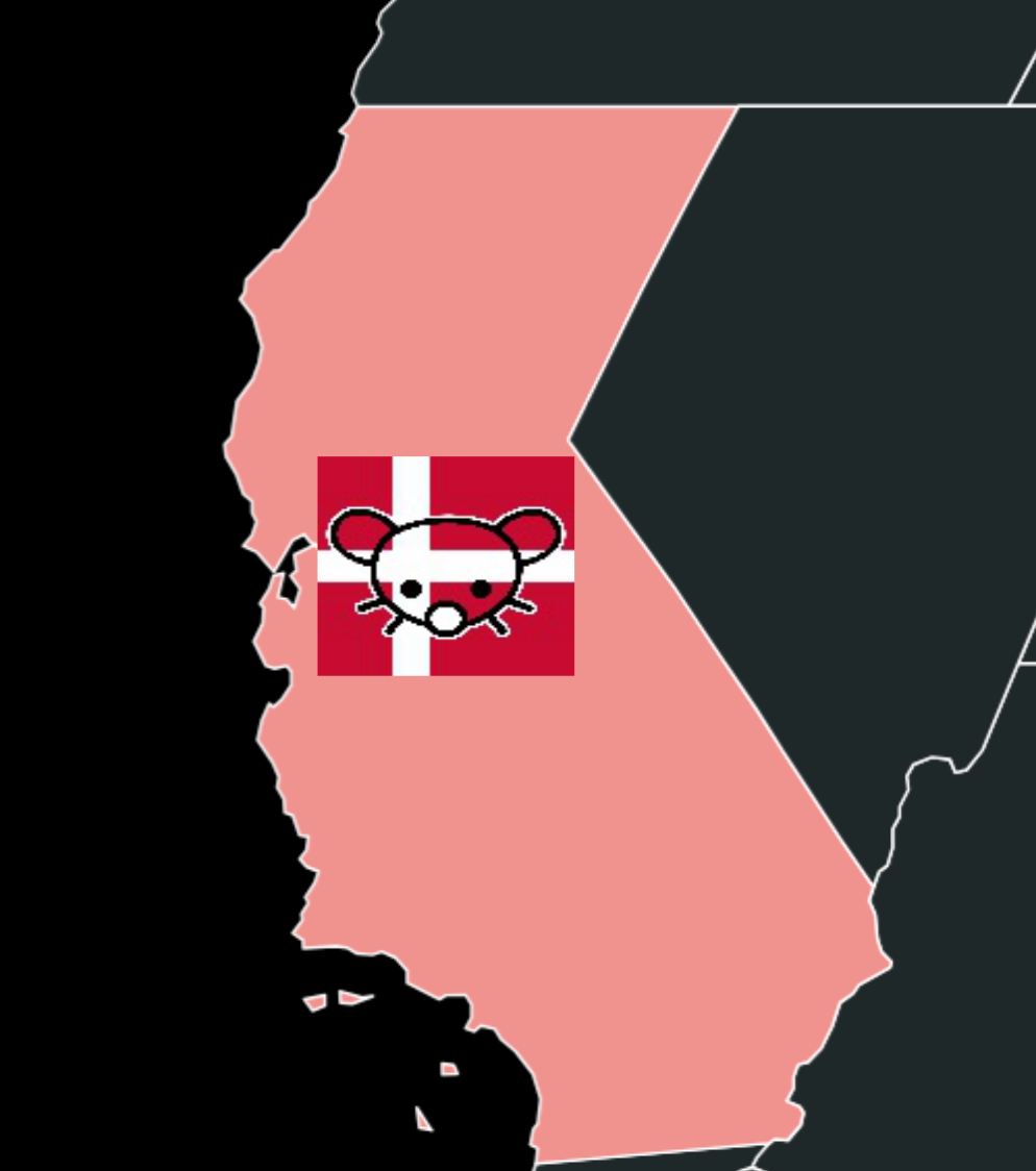 Map of red california with feddit.dk logo.