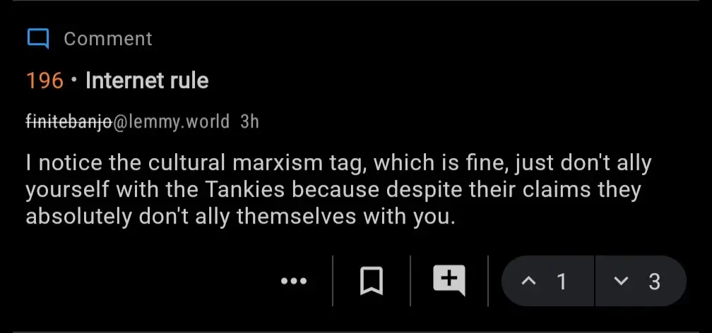 I notice the cultural marxism tag, which is fine, just don't ally yourself with the Tankies because despite their claims they absolutely don't ally themselves with you.