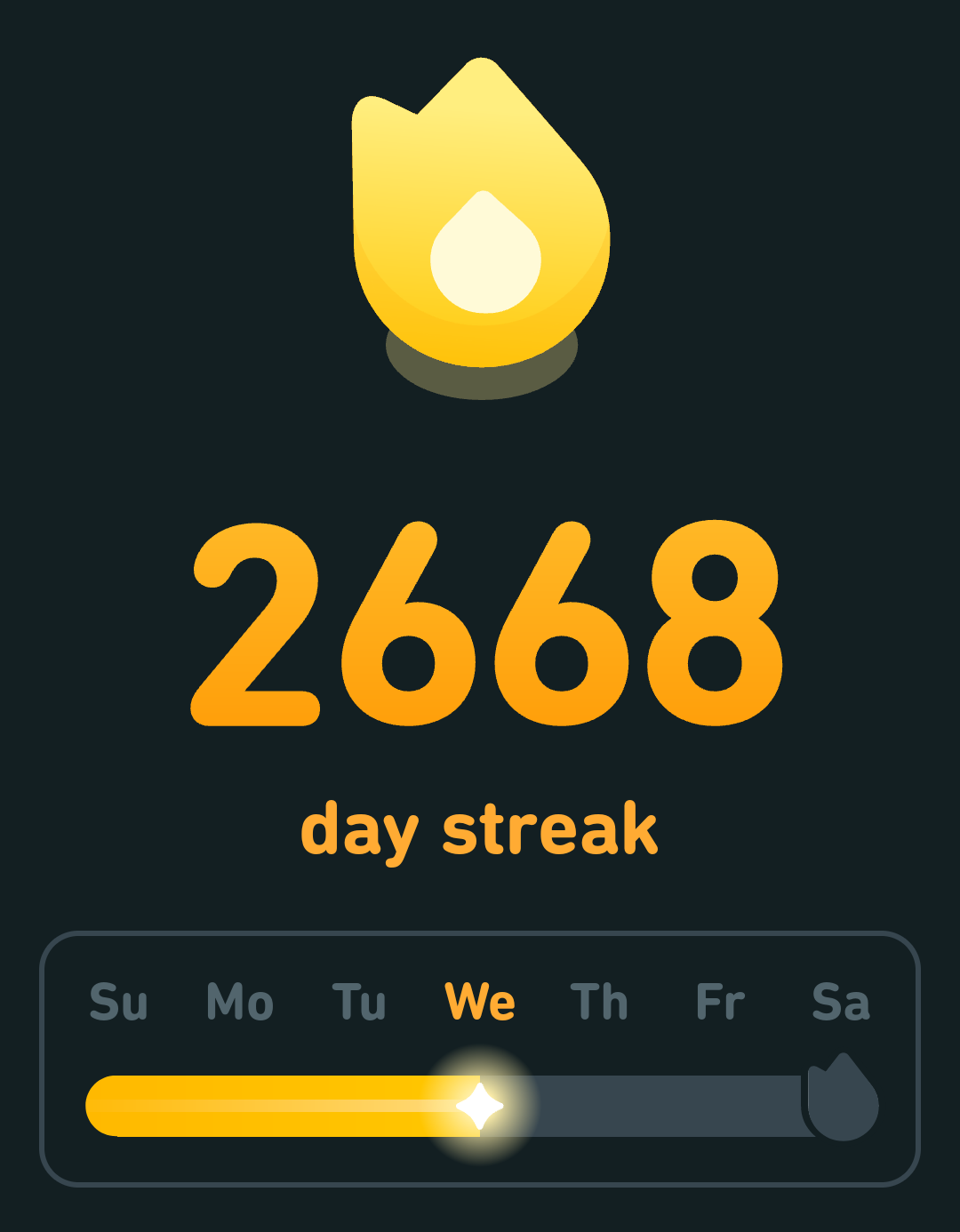 Duolingo displaying 2668 day streak