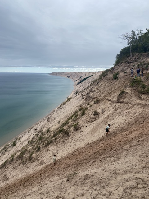 Giant and steep sand dunes near Pictured Rocks in Michigan