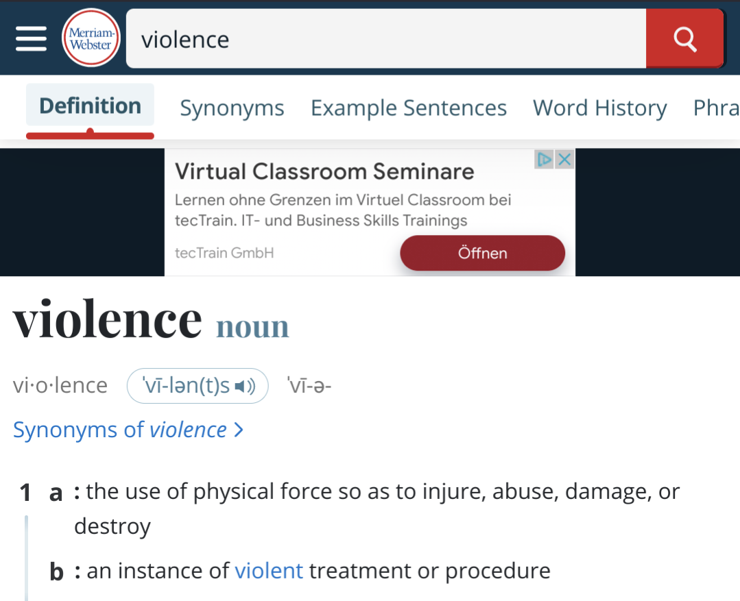 Definition of Violence from Merriam-Webster