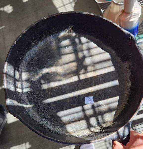 a crusty 9-inch cast iron skillet; no brand name