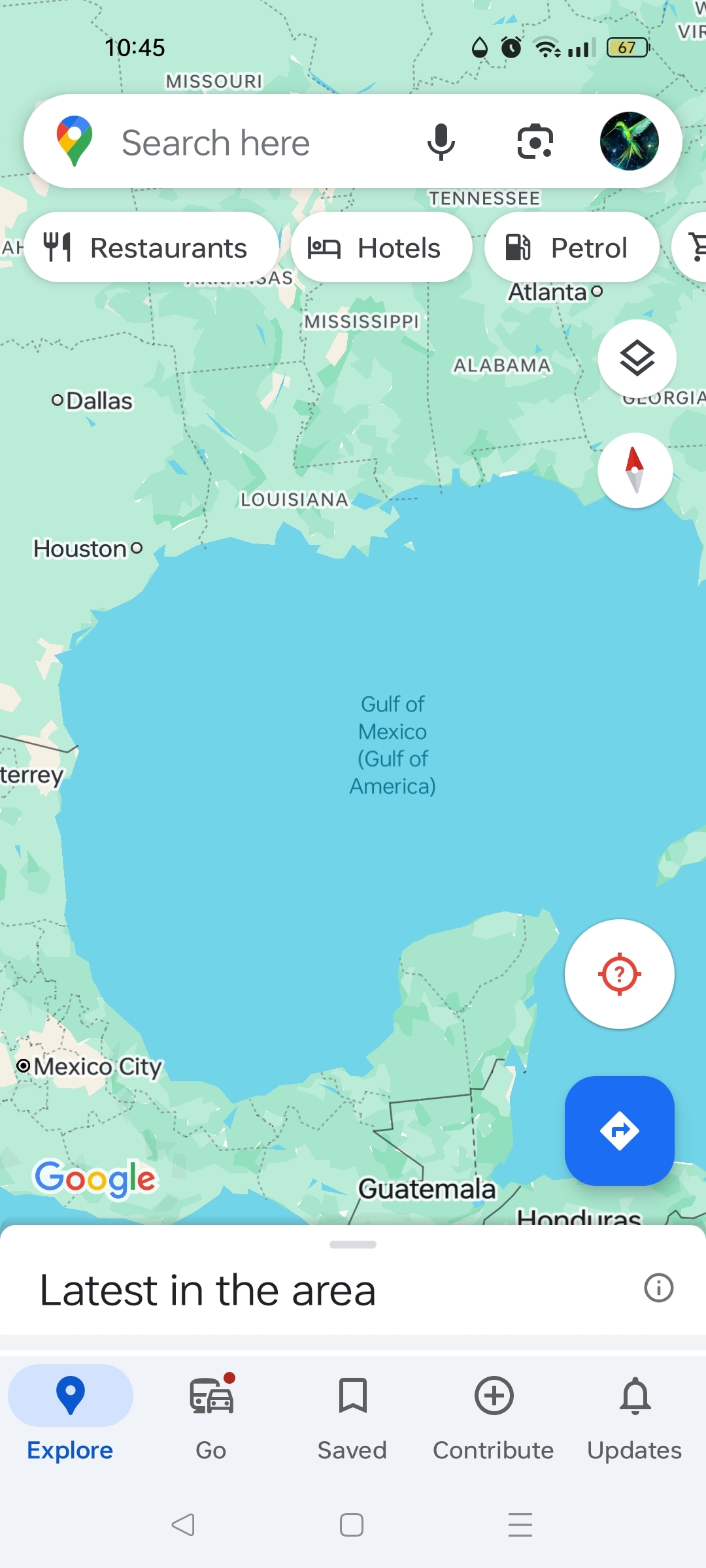 Google maps showing gulf of Mexico 