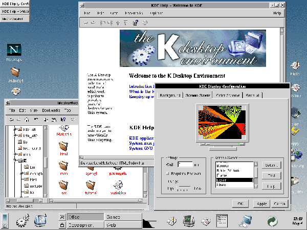 An image of an old KDE desktop that is very cluttered