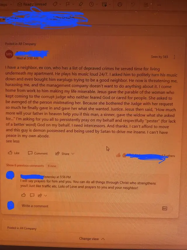 Co-worker thinks neighbor is possessed by Satan