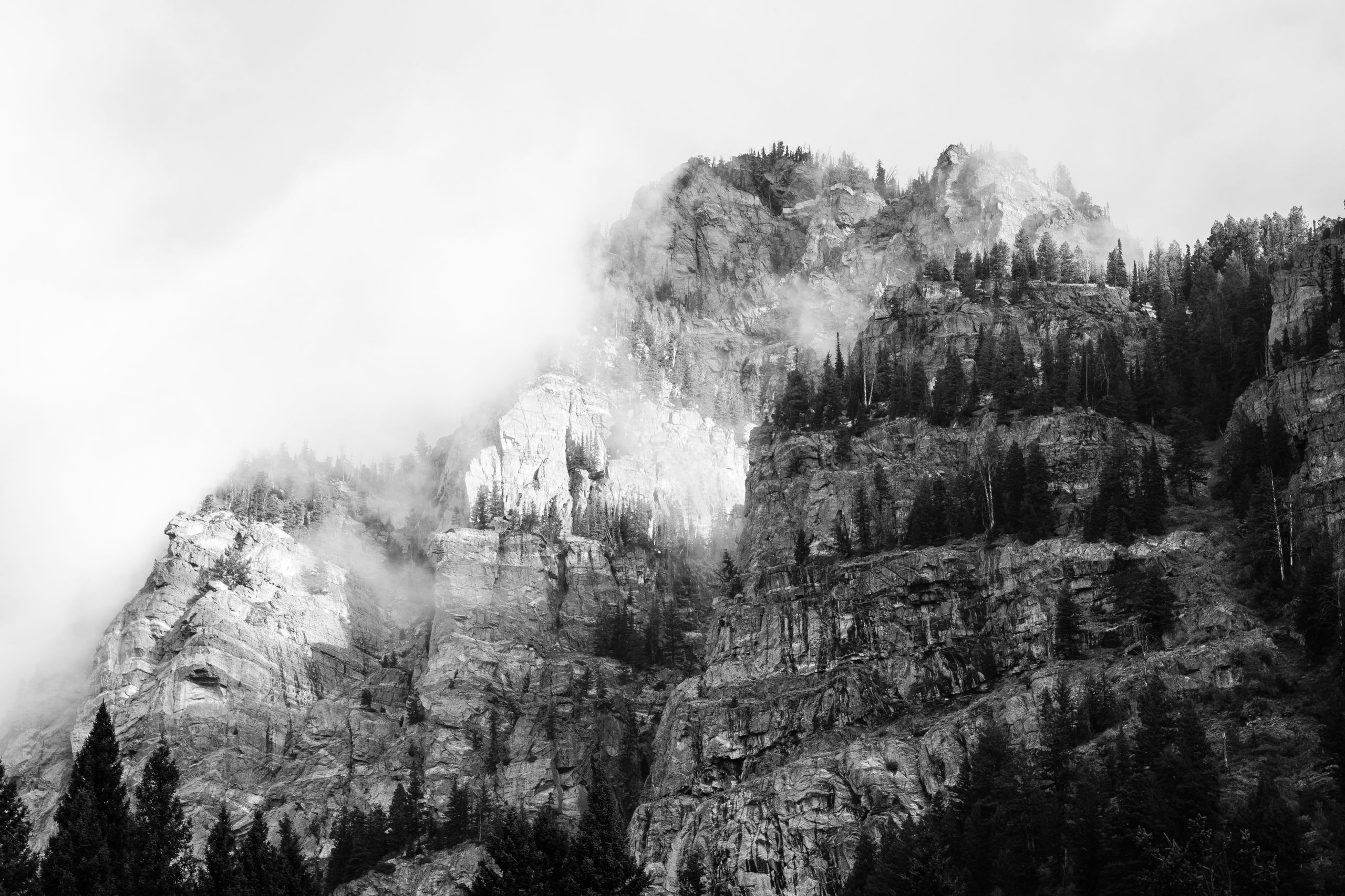 The rocky walks of Death Canyon, shrouded in clouds.