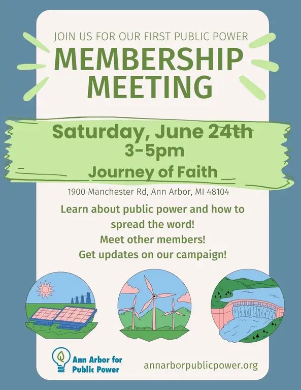 Ann Arbor Public Power membership meeting Saturday June 24th!